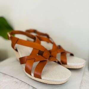 Cole Haan Crystal Wedge Leather Espadrille Strap Sandal, Brown, Size 11, NWOB